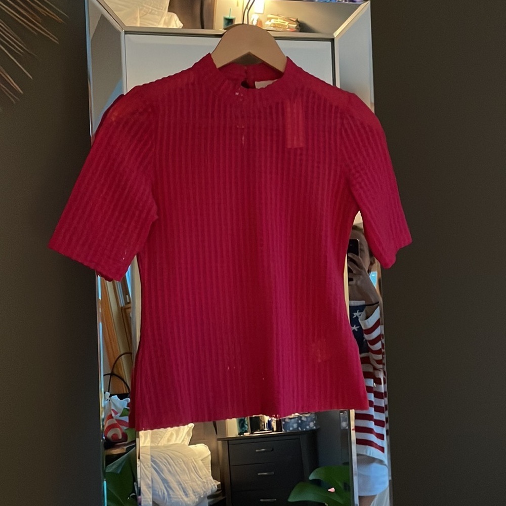 Maeve by Anthropologie pink sheer textured tee size xs NWT - Picture 3 of 5